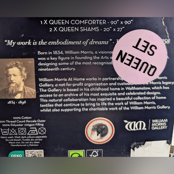 NWT Rare William Morris at Home Strawberry Thief 3 piece Queen Comforter Set - Picture 2 of 2